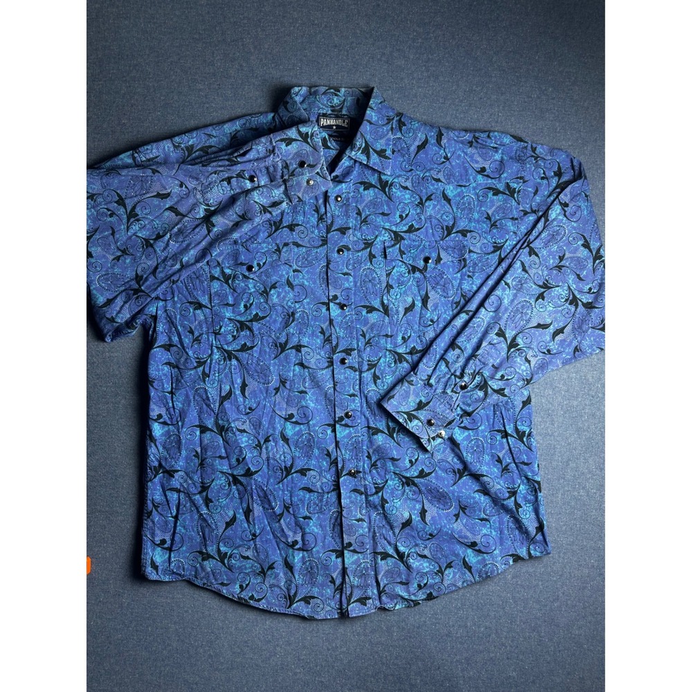 Panhandle Slim Mens Blue Black Paisley Western Snap Shirt Long Sleeve 30S8719 L